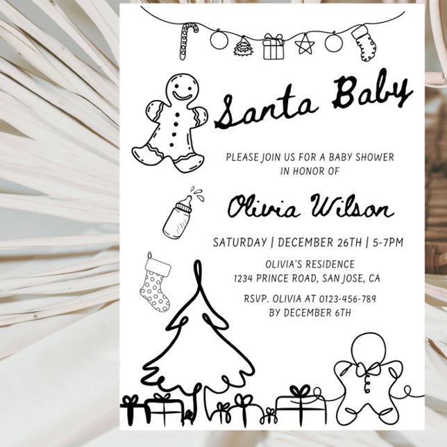 Elegant jul linjekonst Vinter Babyshower  Inbjudningar (Skapare uppladdad)
