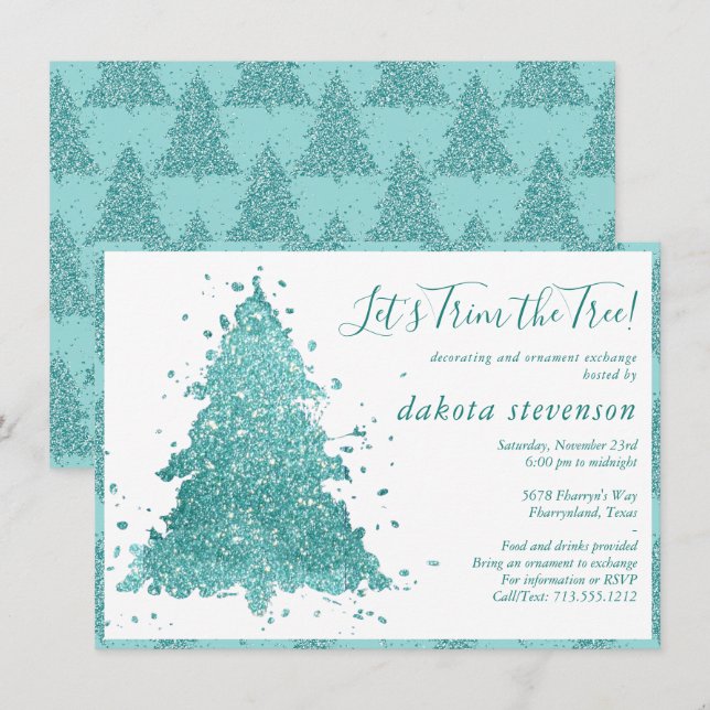 Elegant jul | Luxe Aqua Mint Träd Trim Party Julkort (Fram/baksida)