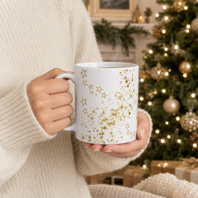 Elegant jul med guldstjärnkonfetti kaffemugg (Skapare uppladdad)