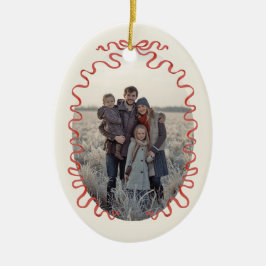 Elegant jul med röd band-familjefoto julgransprydnad keramik