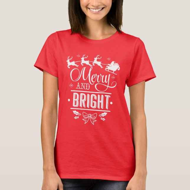 Elegant Jul - "Merry and Bright"-typografi T Shirt (Framsida)