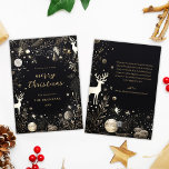 Elegant Jul Modern Festive Winter Wonderland Julkort<br><div class="desc">Mot en slående svart bakgrund skryter det här öga-fångstande Eleganten, det moderna Festive Winter Wonderland-kortet, med lyxiga helgdag som omedelbart fångar öga. Varje detalj återspeglar en unik blandning av elegans och contemporary, och skapar den perfekt för dem som uppskattar det finare sak. Med en förfinad kalligrafisk manustypografi i guld präglas...</div>
