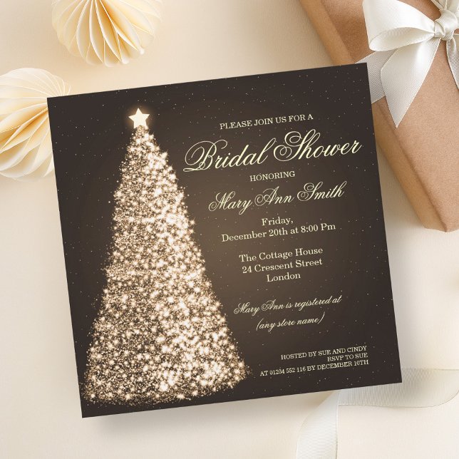 Elegant Jul Möhippa Guld Inbjudningar (Elegant Christmas Bridal Shower Gold Invitation)