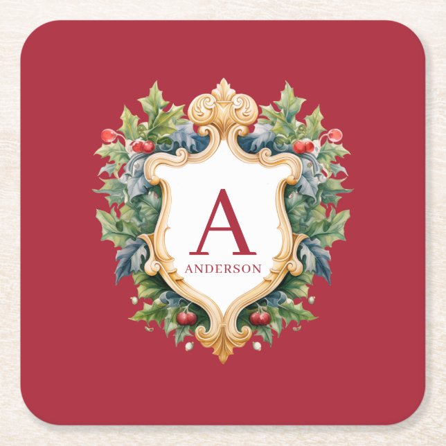 Elegant jul Monogram Brev Underlägg Papper Kvadrat (Framsidan)