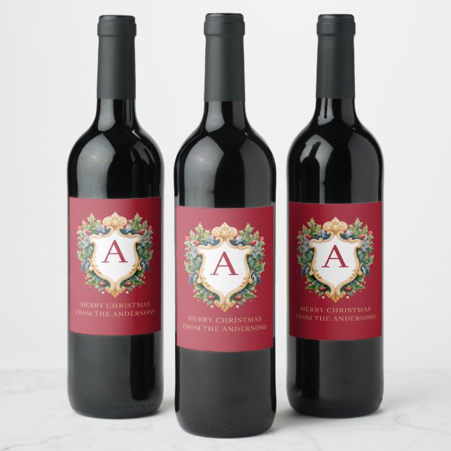 Elegant jul Monogram Brev Vinflaska Etikett (Flaskor)