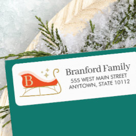 Elegant jul Monogram Sleigh Returadress Etikett
