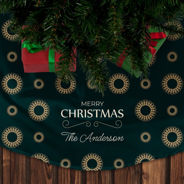 Elegant jul Mönster Abstrakt Guld Blommigt Julgransmatta Borstad Polyester (Skapare uppladdad)