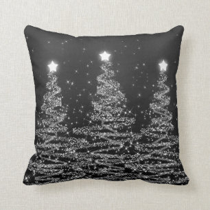 Elegant Jul-mousserande Träd Silver  Kudde