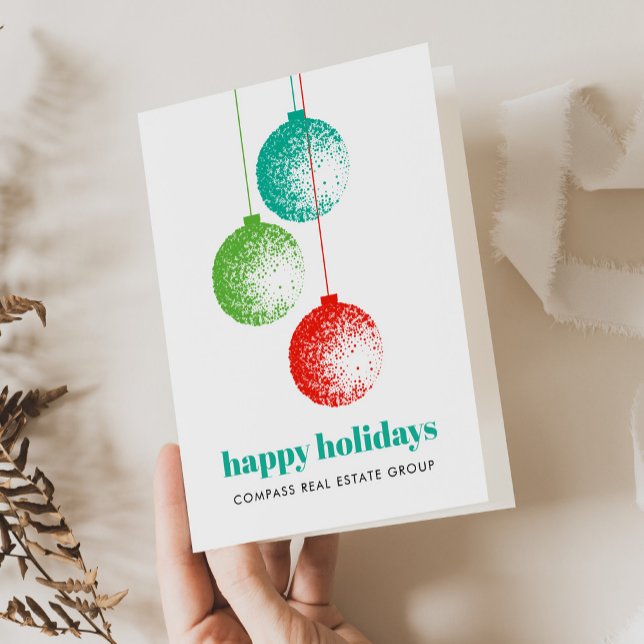 Elegant jul Ornament Corporate Hälsning Helgkort (Happy Holiday retro ornament corporate Christmas card with green teal and red design.)