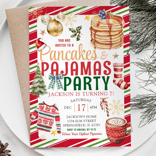 Elegant Jul Pancake Pajamas Helgdag Birthday Inbjudningar (Skapare uppladdad)
