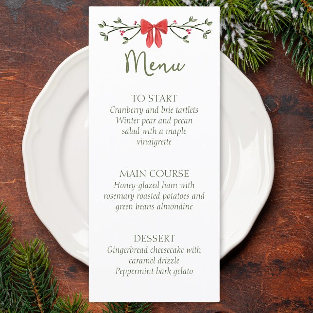 Elegant jul Party eller Bröllop Menu med Bow Meny (Skapare uppladdad)
