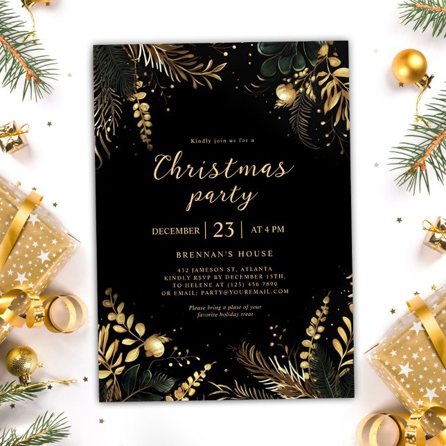 Elegant jul Party Festive Helgdag Greenery Inbjudningar (Elegant Christmas Party Festive Holiday Greenery Invitation)