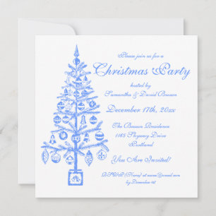 Elegant jul Party Festive Träd Blue Inbjudningar