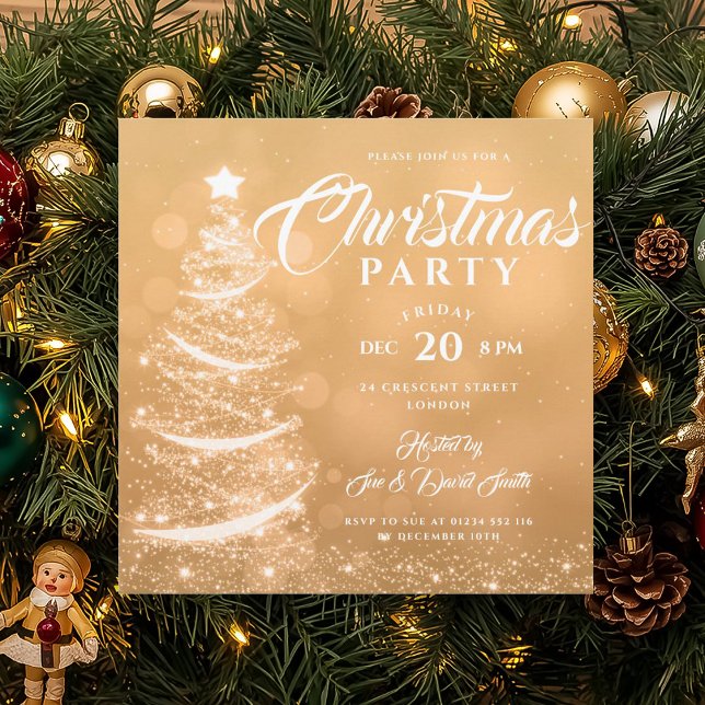 Elegant jul Party Gnistran Guld Helgdag Inbjudningar (Elegant Christmas Party Sparkle Gold Holiday Invitation)