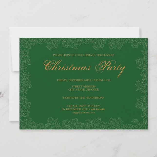 Elegant Jul Party Grönt 5x7 Papper inbjudan (Framsida)