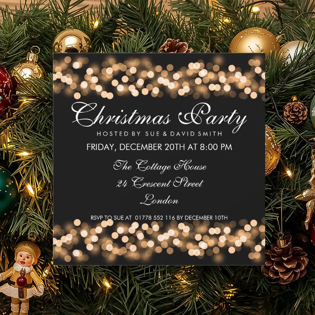 Elegant jul Party Guld Hollywood Glam Inbjudningar (Elegant Christmas Party Gold Hollywood Glam Invitation)