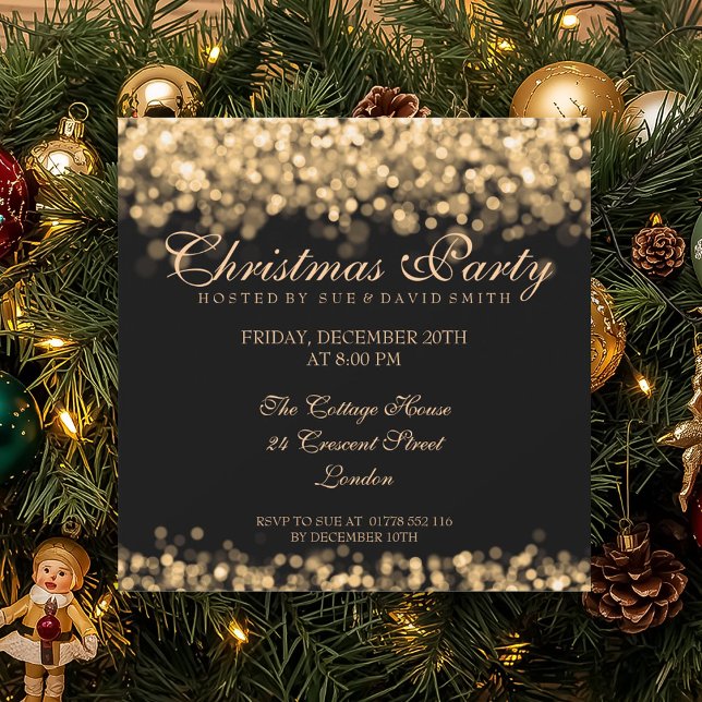 Elegant Jul Party Guld Shimmering Ljus Inbjudningar (Elegant Christmas Party Gold Shimmering Lights Invitation)