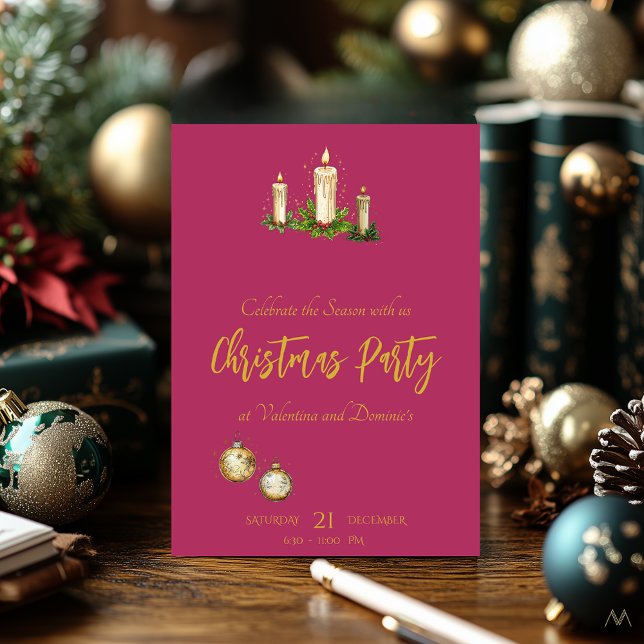Elegant jul Party med ljus trio på Rosa Inbjudningar (Skapare uppladdad)
