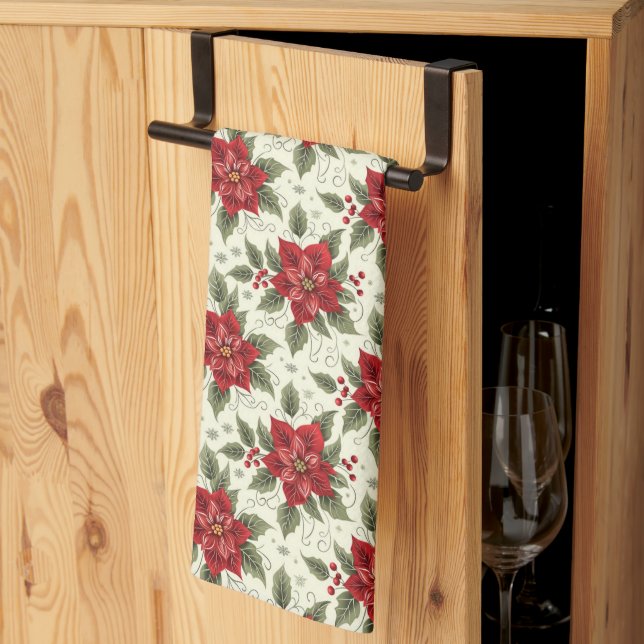 Elegant jul Party Poinsettia Kitchen Towel Kökshandduk (Thirds Fold)