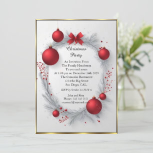 Elegant Jul party Red Baubles Inbjudningar