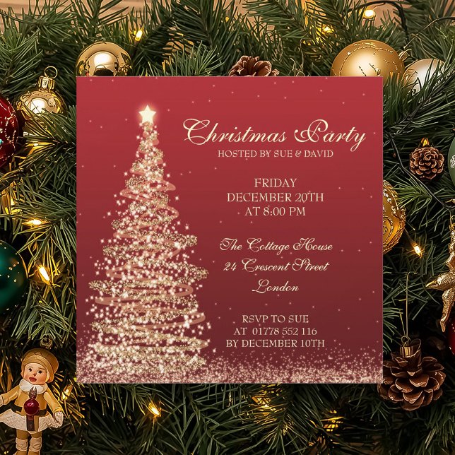 Elegant Jul Party Red Inbjudningar (Elegant Christmas Party Red Invitation)