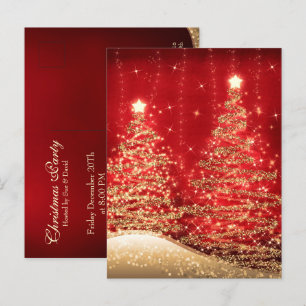 Elegant jul Party Sparkling Träd Red Invita Vykort
