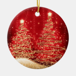 Elegant Jul Party Sparkling Träd Red Julgransprydnad Keramik