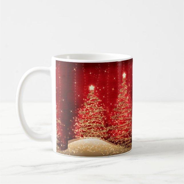 Elegant Jul Party Sparkling Träd Red  Kaffemugg (Vänster)