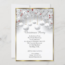 Elegant Jul party White Snö Baubles Inbjudningar