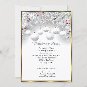 Elegant Jul party White Snö Baubles Inbjudningar