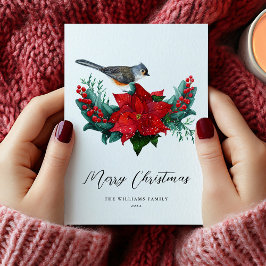 Elegant jul Poinsettia Bird Non-Photo Julkort