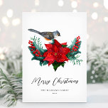 Elegant jul Poinsettia Bird Non-Photo Julkort<br><div class="desc">Önska dina vänner och familj en julhelg i lycklig med denna elegant jultomte och hullbär. Anpassa med din Julhälsningar och din familj namn.</div>