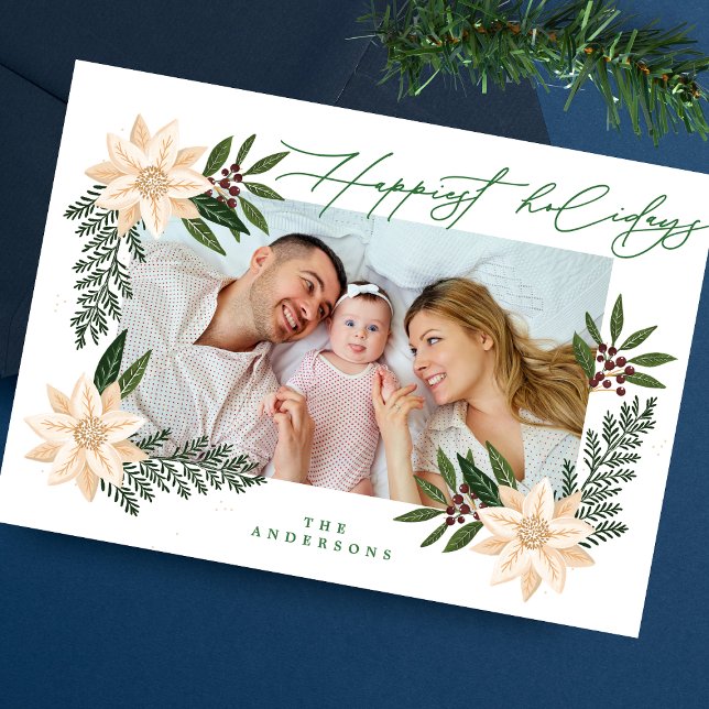 Elegant Jul Poinsettia Botanical Photo Julkort (Skapare uppladdad)