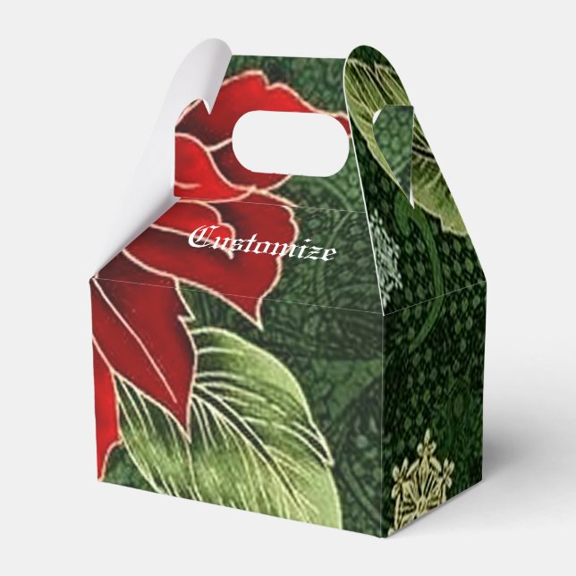 Elegant Jul Poinsettia Gable Favor Box Presentaskar (Framsidan Sidan)