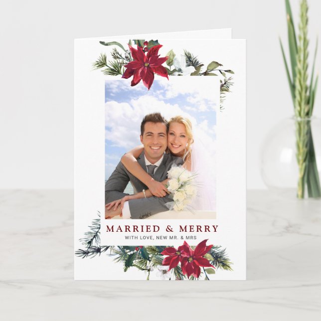 Elegant jul Poinsettia Photo Hälsning Helgkort (Framsida)