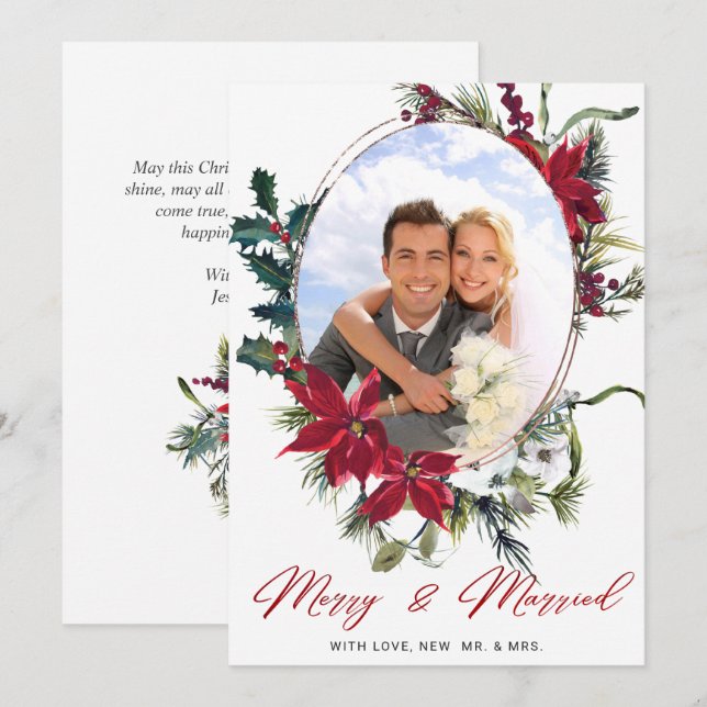 Elegant jul Poinsettia Photo Hälsning Julkort (Fram/baksida)