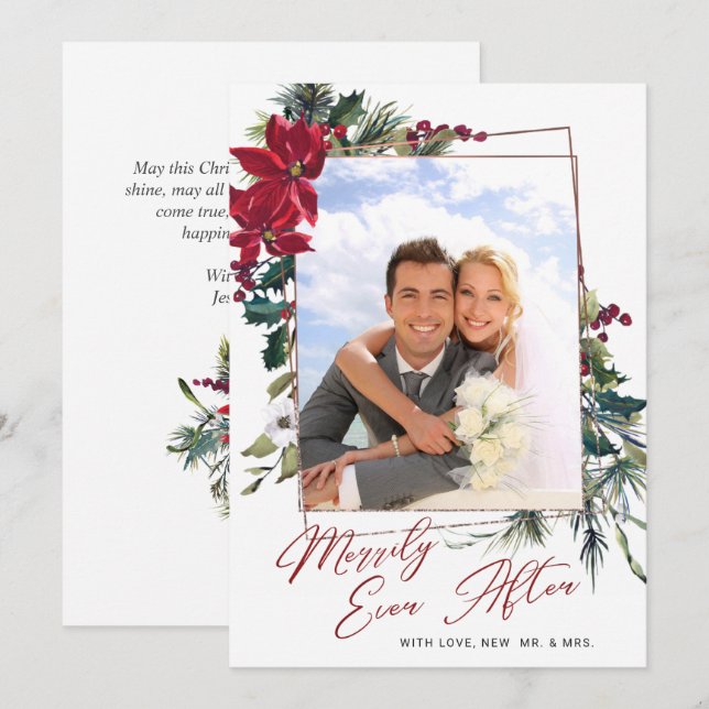 Elegant jul Poinsettia Photo Hälsning Julkort (Fram/baksida)