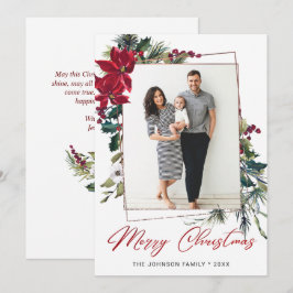 Elegant jul Poinsettia Photo Hälsning Julkort