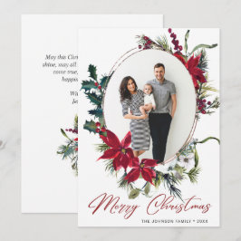 Elegant jul Poinsettia Photo Hälsning Julkort