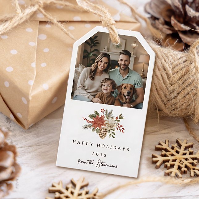 Elegant jul Poinsettia Photo Helgdag Presentetikett (Skapare uppladdad)