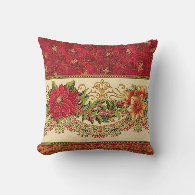 Elegant jul Poinsettia Pillow! Kudde (Framsida)