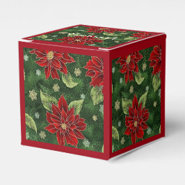Elegant Jul Poinsettia Red Cube Favor Box Presentaskar