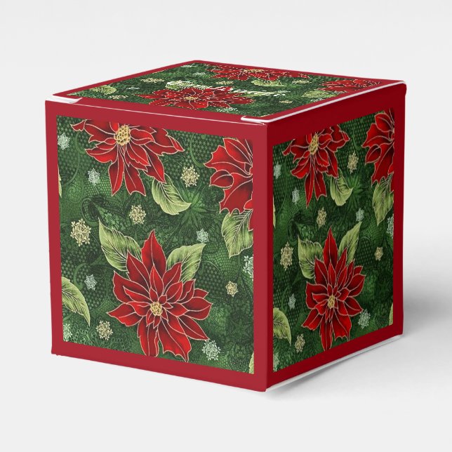 Elegant Jul Poinsettia Red Cube Favor Box Presentaskar (Framsidan Sidan)