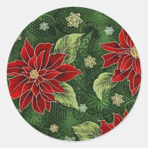 Elegant jul Poinsettia Stickers Runt Klistermärke