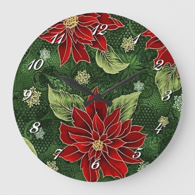 Elegant jul Poinsettia Wall Clock Stor Klocka (Framsida)