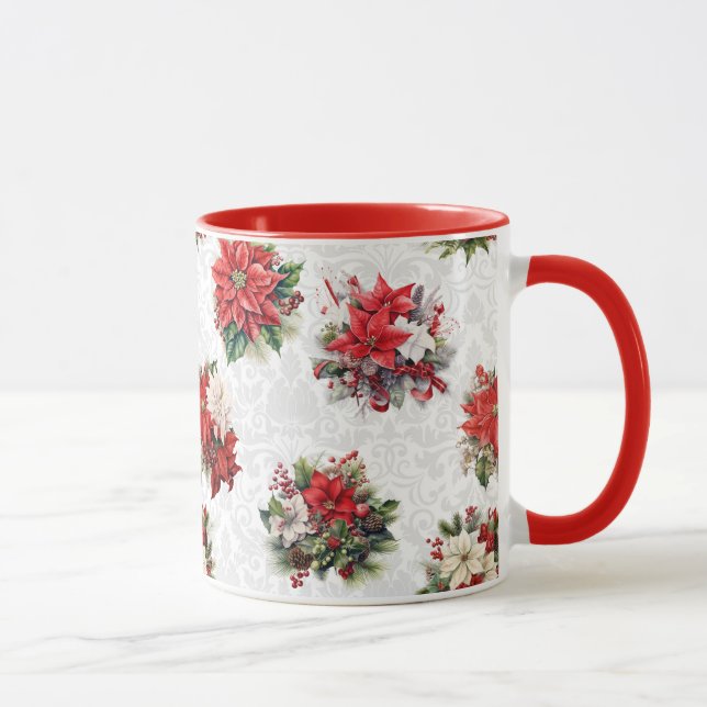 Elegant Jul Poinsettias och Damask Mugg (Höger)