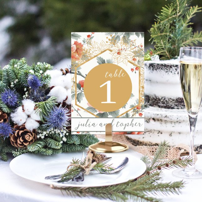 Elegant Jul Red Blommigt Bröllop Bordsnummer (Skapare uppladdad)