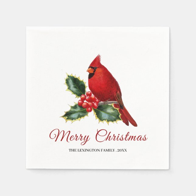 Elegant: Jul Red Cardinal Bird Holly Pappersservett (Framsidan)