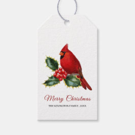 Elegant: Jul Red Cardinal Bird Holly Presentetikett