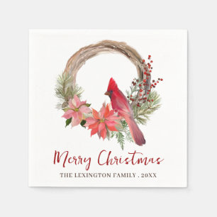 Elegant Jul Red Cardinal Bird Monogram Pappersservett